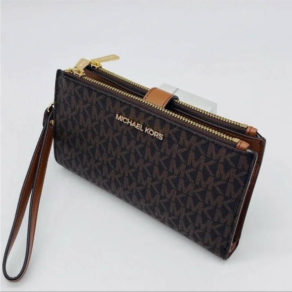 Michael Kors Large Double Zip Wallet Wristlet Brown - Picture 7 of 11